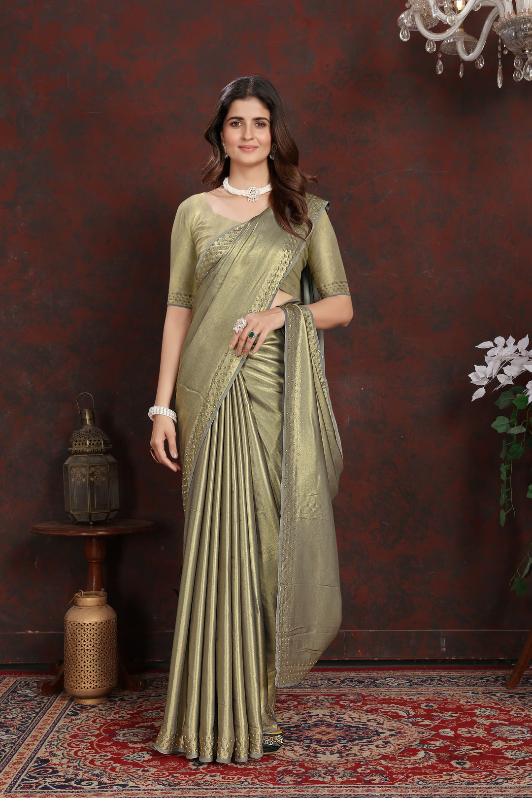 Twilight Green Satin Silk Saree