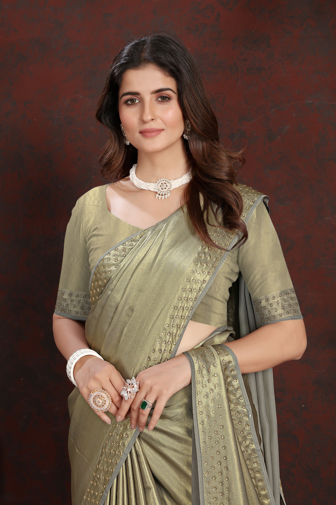 Twilight Green Satin Silk Saree