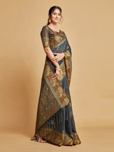 Vasudha Warm Grey Zari Woven Design Chanderi Cotton Saree