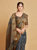 Vasudha Warm Grey Zari Woven Design Chanderi Cotton Saree