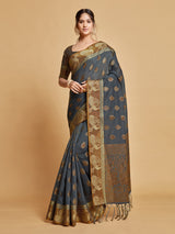 Vasudha Warm Grey Zari Woven Design Chanderi Cotton Saree