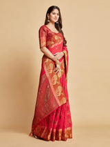 Vasudha Dusty Pink Zari Woven Design Chanderi Cotton Saree