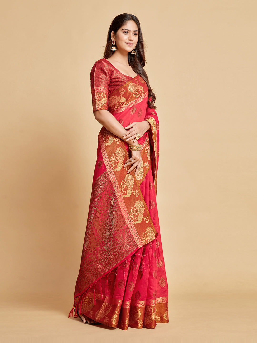Vasudha Dusty Pink Zari Woven Design Chanderi Cotton Saree