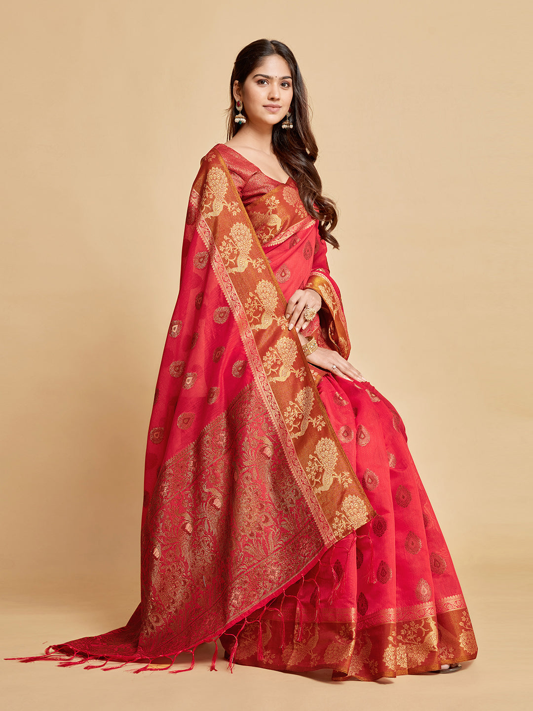Vasudha Dusty Pink Zari Woven Design Chanderi Cotton Saree