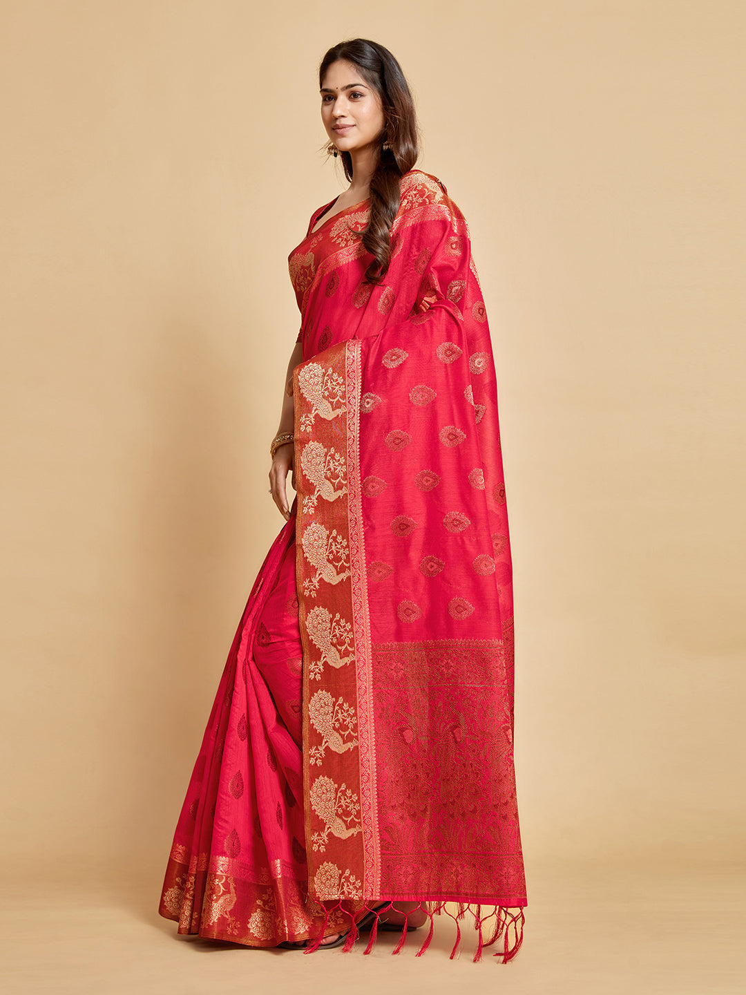 Vasudha Dusty Pink Zari Woven Design Chanderi Cotton Saree