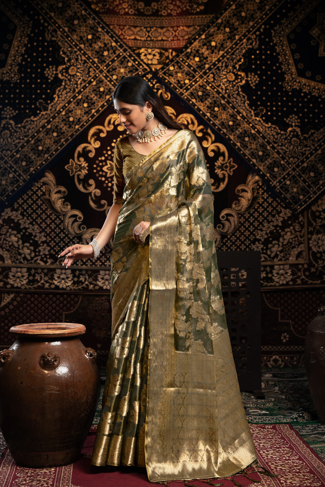 Vedika Grey Jimmi Choo Zari Woven Saree