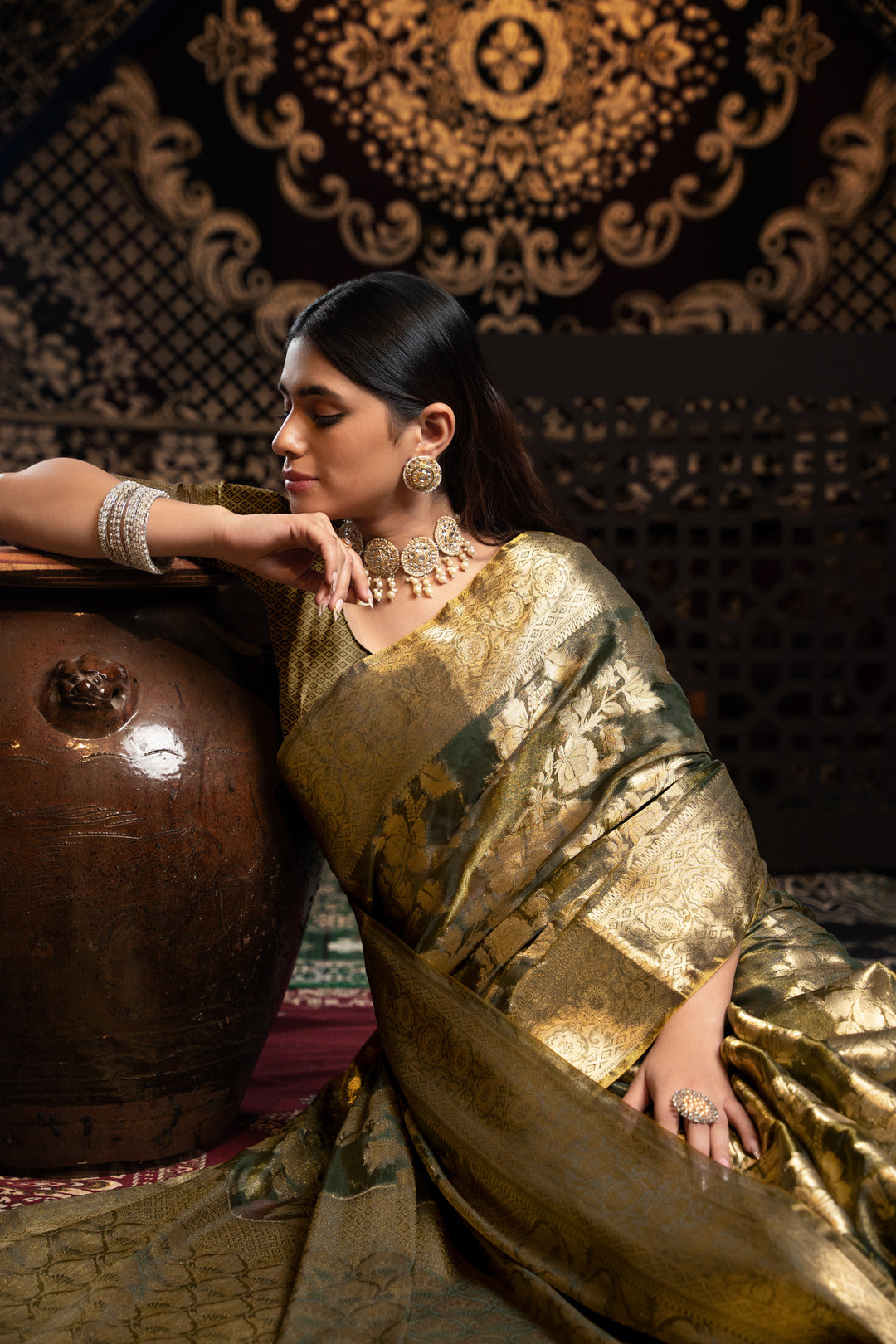 Vedika Grey Jimmi Choo Zari Woven Saree