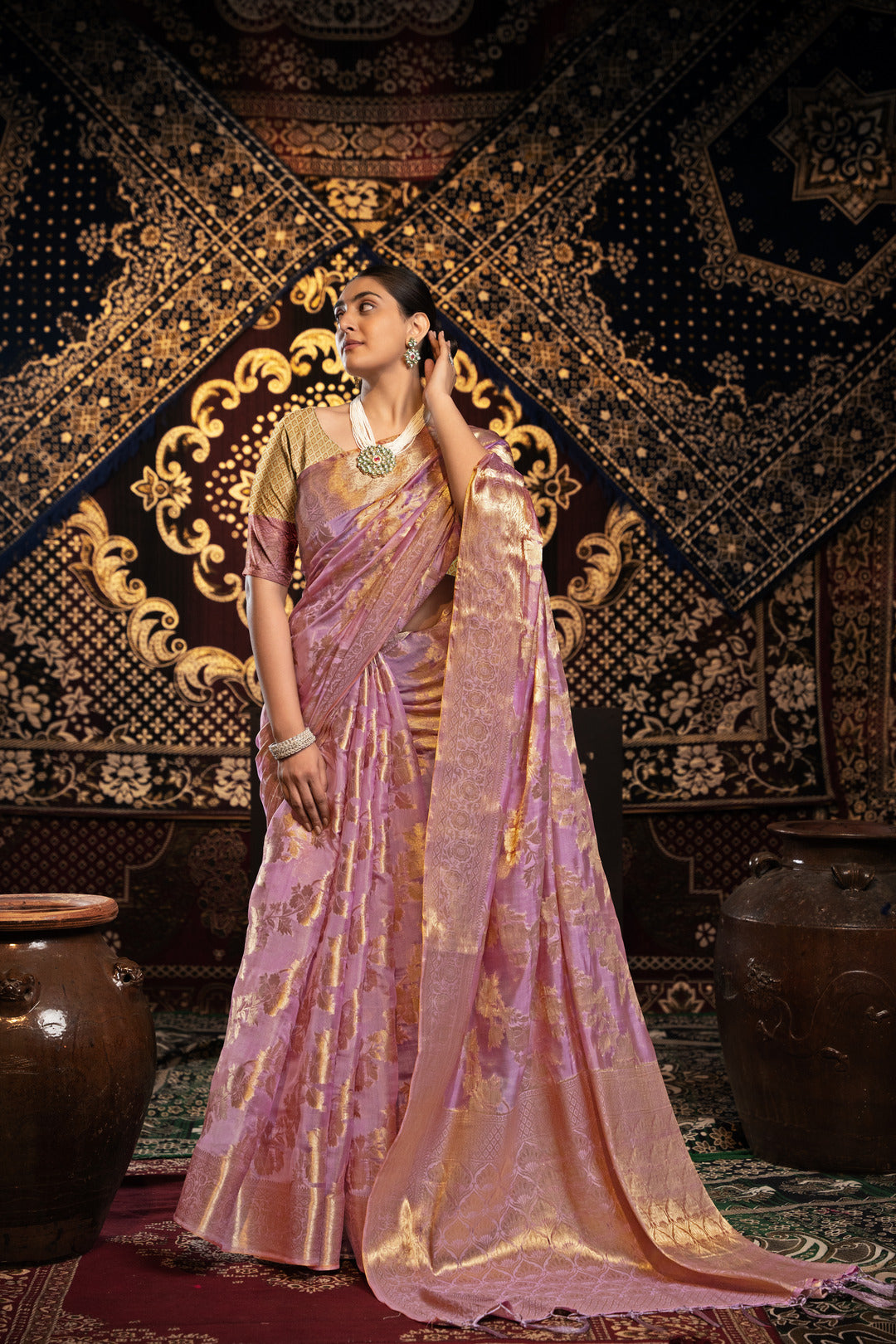 Vedika Pink Jimmi Choo Zari Woven Saree