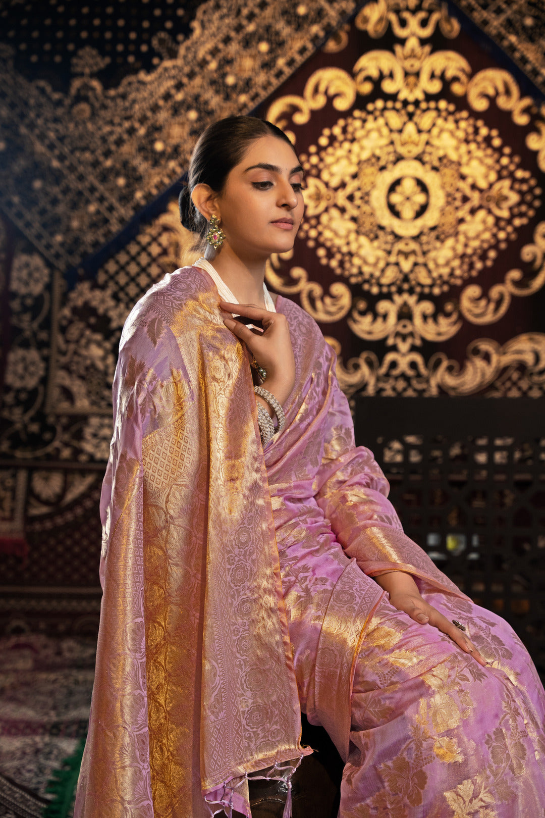 Vedika Pink Jimmi Choo Zari Woven Saree