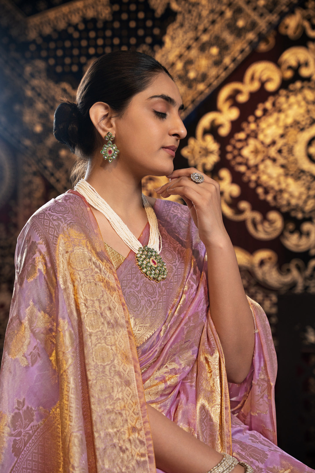 Vedika Pink Jimmi Choo Zari Woven Saree
