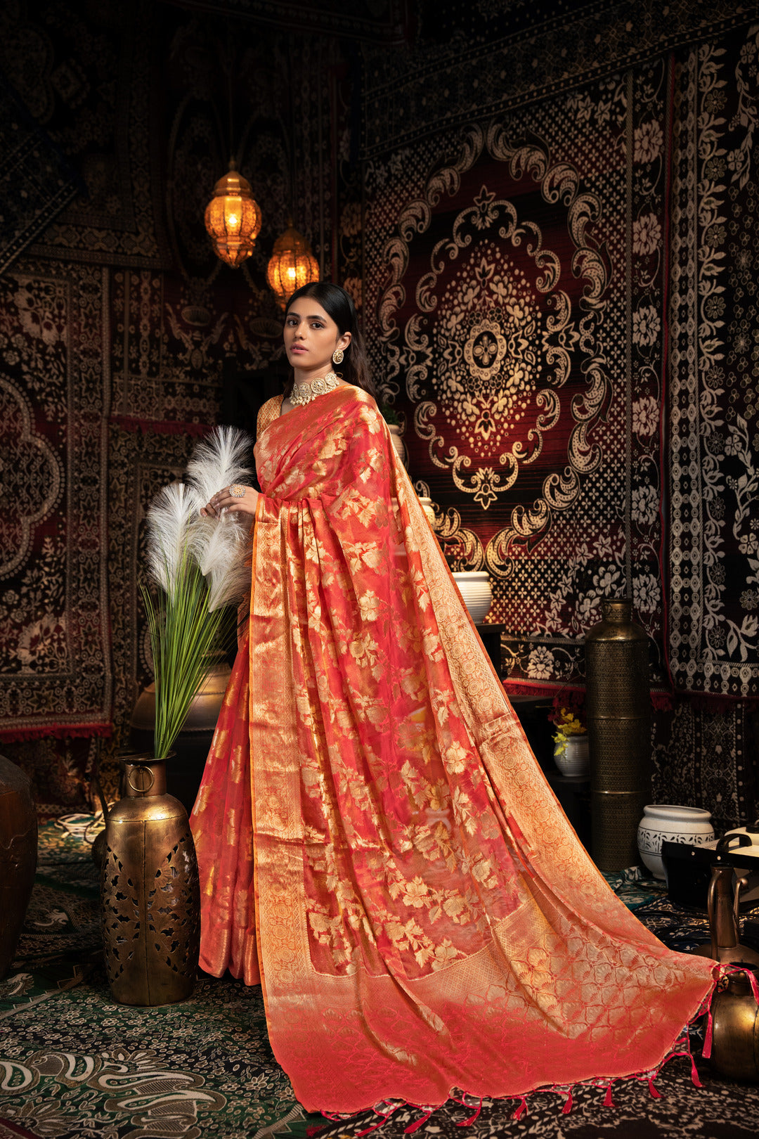 Vedika Red Jimmi Choo Zari Woven Saree