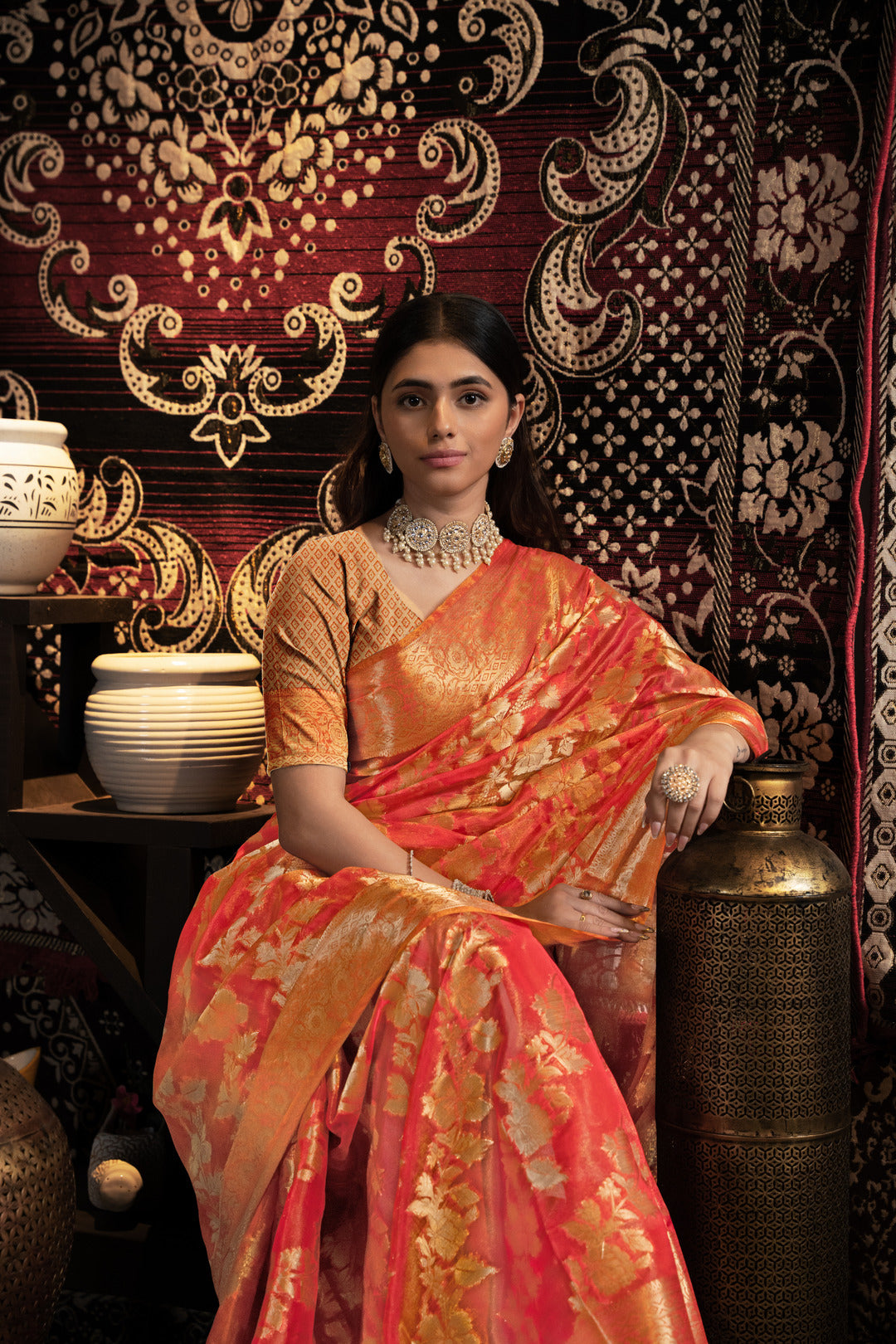 Vedika Red Jimmi Choo Zari Woven Saree