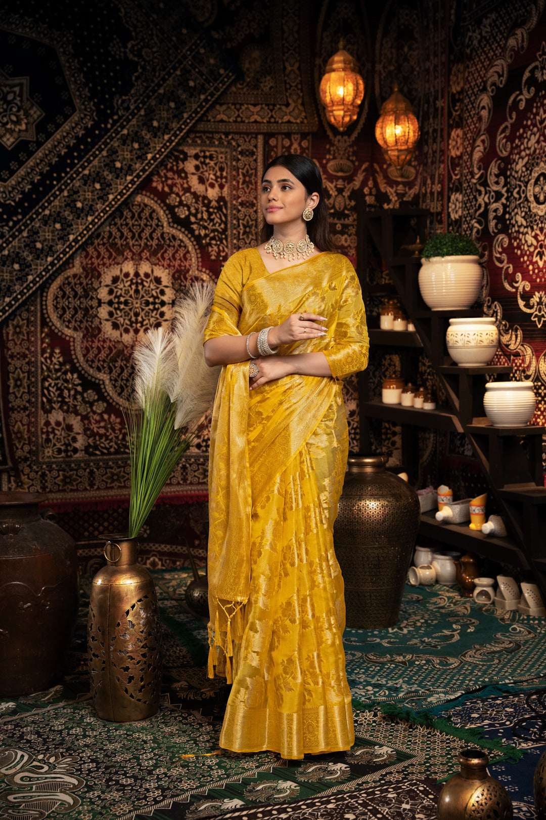 Vedika Yellow Jimmi Choo Zari Woven Saree
