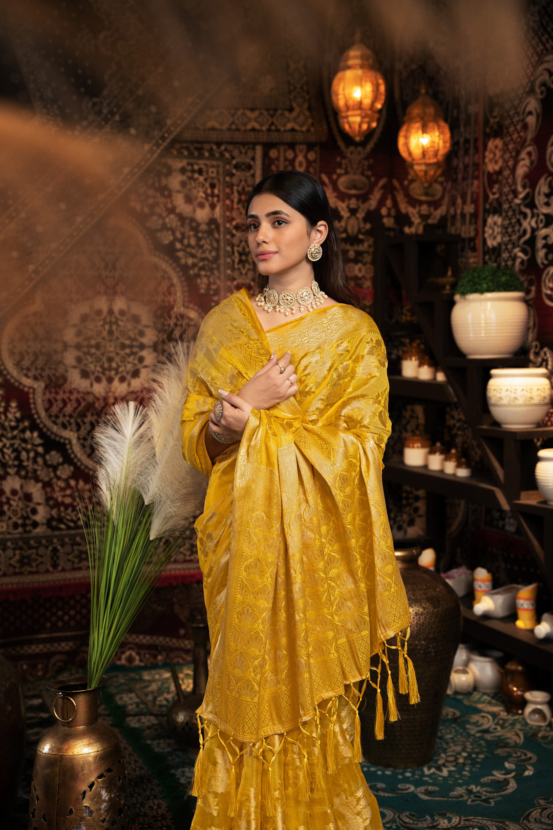Vedika Yellow Jimmi Choo Zari Woven Saree