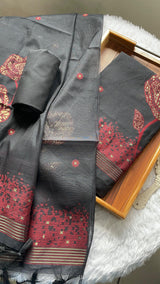 Solstice Black Muga Cotton Jamdani Unstitched Suit Set