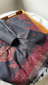 Solstice Black Muga Cotton Jamdani Unstitched Suit Set