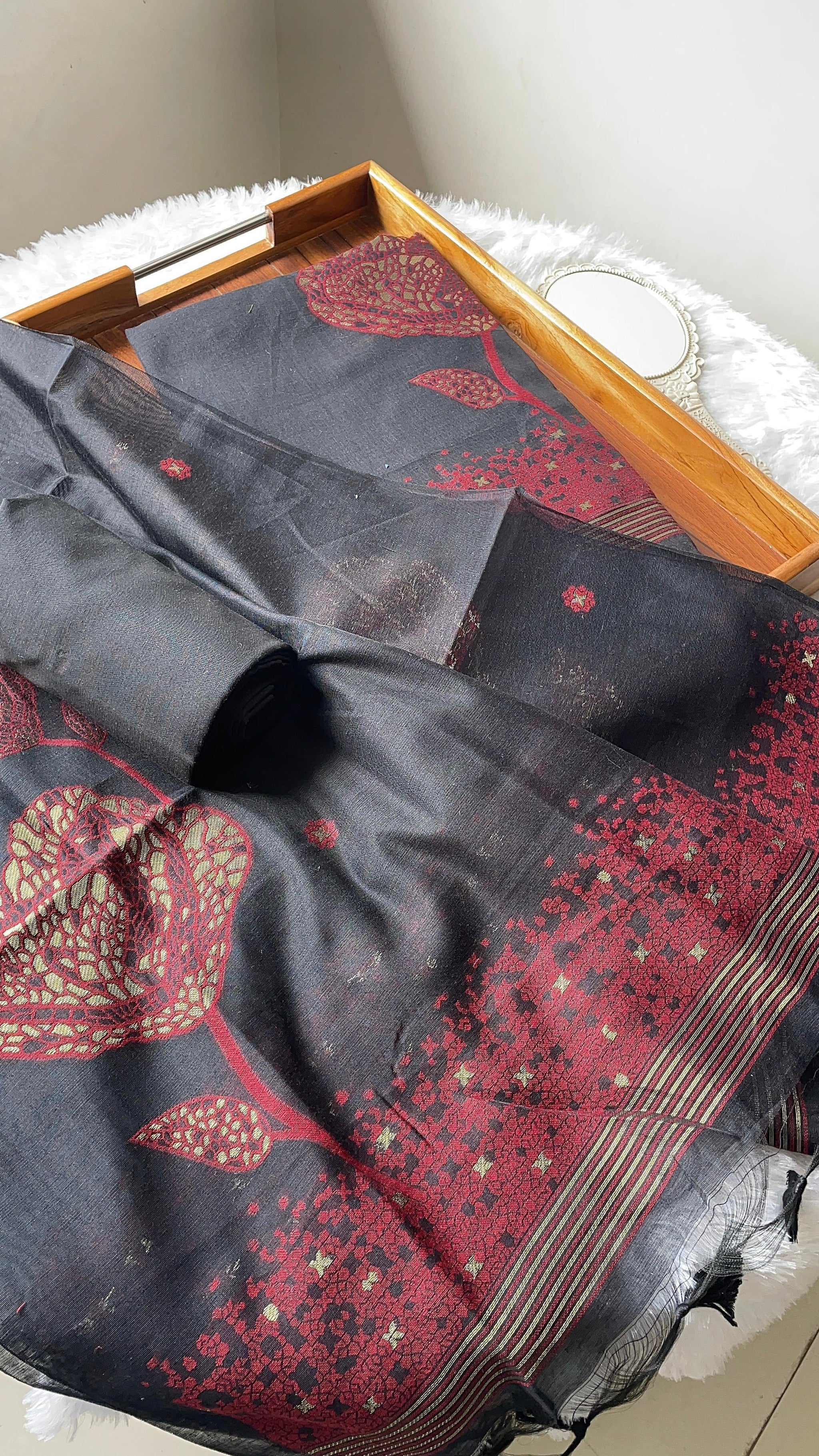 Solstice Black Muga Cotton Jamdani Unstitched Suit Set