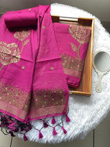 Solstice Pink Muga Cotton Jamdani Unstitched Suit Set