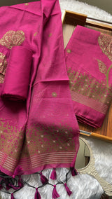 Solstice Pink Muga Cotton Jamdani Unstitched Suit Set