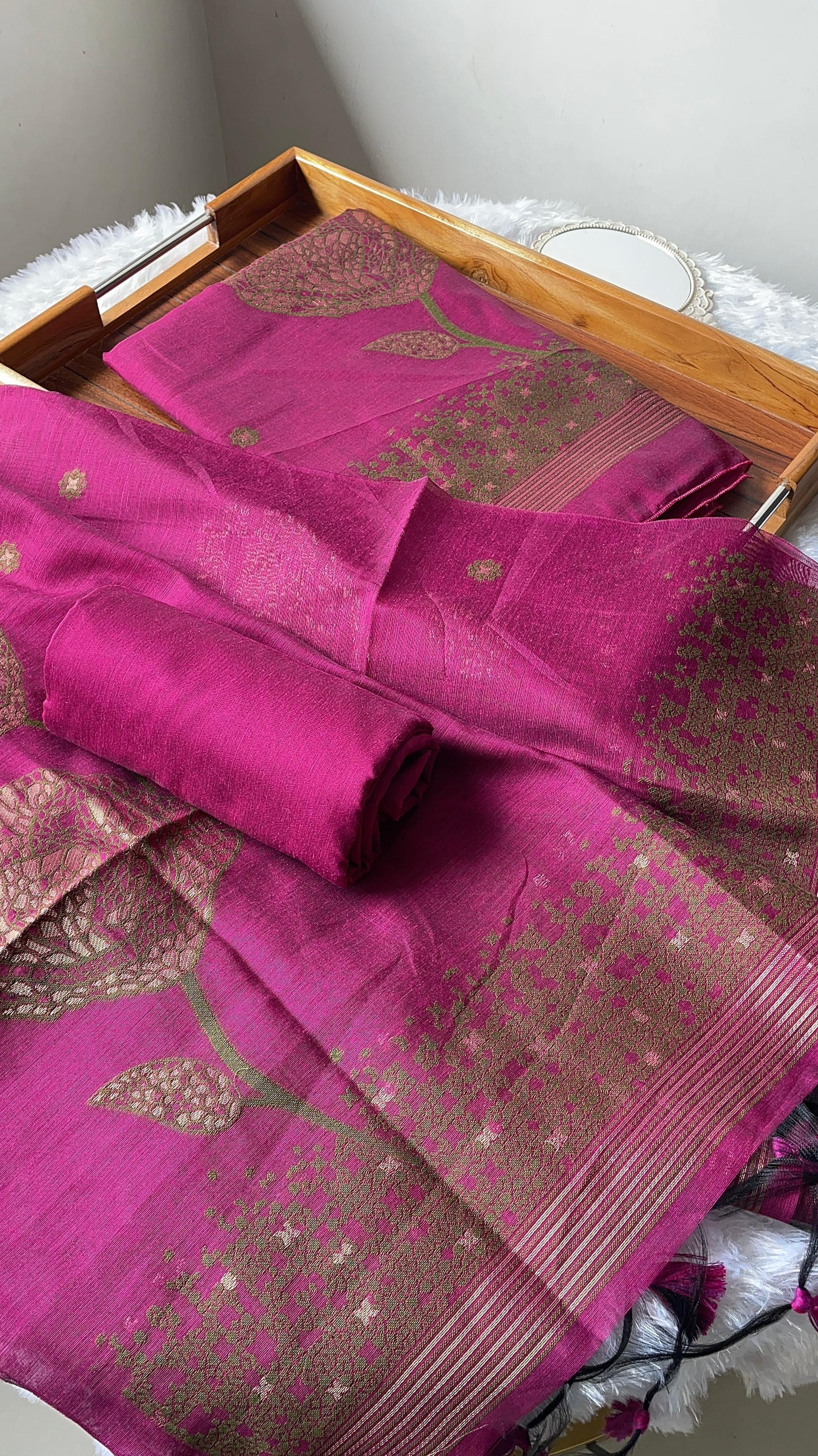 Solstice Pink Muga Cotton Jamdani Unstitched Suit Set