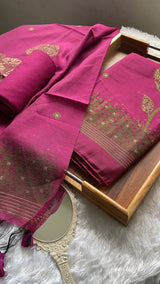 Solstice Pink Muga Cotton Jamdani Unstitched Suit Set
