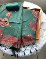 Solstice Green Muga Cotton Jamdani Unstitched Suit Set