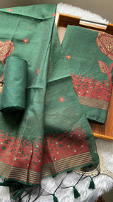 Solstice Green Muga Cotton Jamdani Unstitched Suit Set