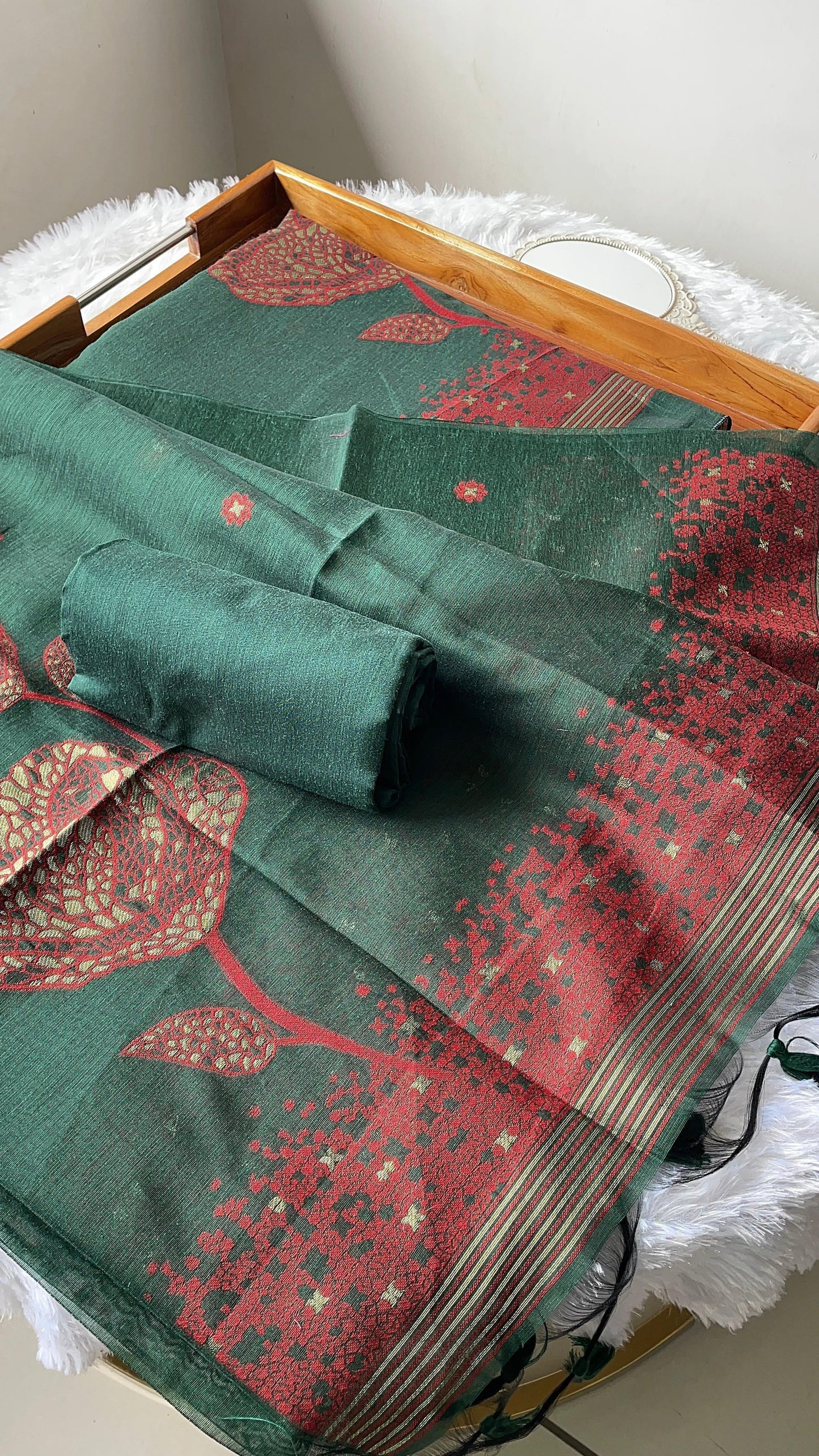Solstice Green Muga Cotton Jamdani Unstitched Suit Set