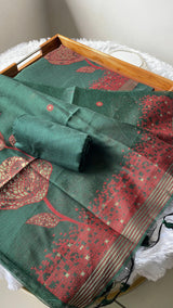 Solstice Green Muga Cotton Jamdani Unstitched Suit Set