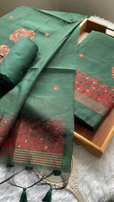 Solstice Green Muga Cotton Jamdani Unstitched Suit Set