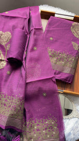 Solstice Wine Muga Cotton Jamdani Unstitched Suit Set