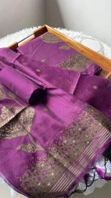 Solstice Wine Muga Cotton Jamdani Unstitched Suit Set