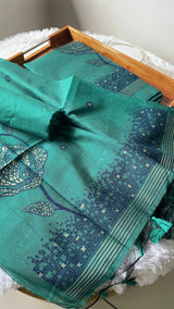 Solstice Teal Muga Cotton Jamdani Unstitched Suit Set