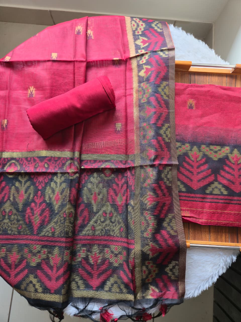 Lumière Red Soft Cotton Unstitched Suit Set