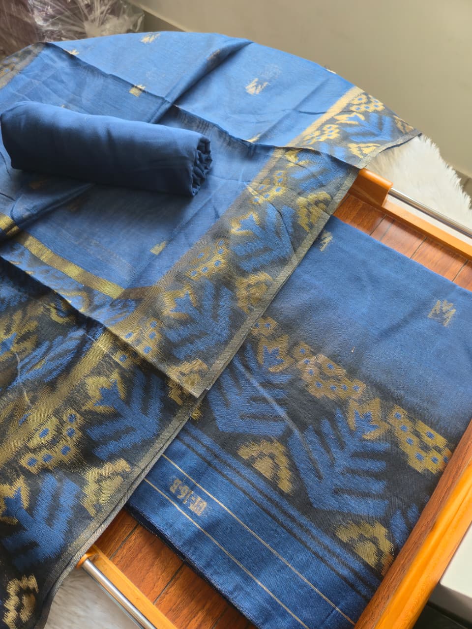 Lumière Navy Blue Soft Cotton Unstitched Suit Set