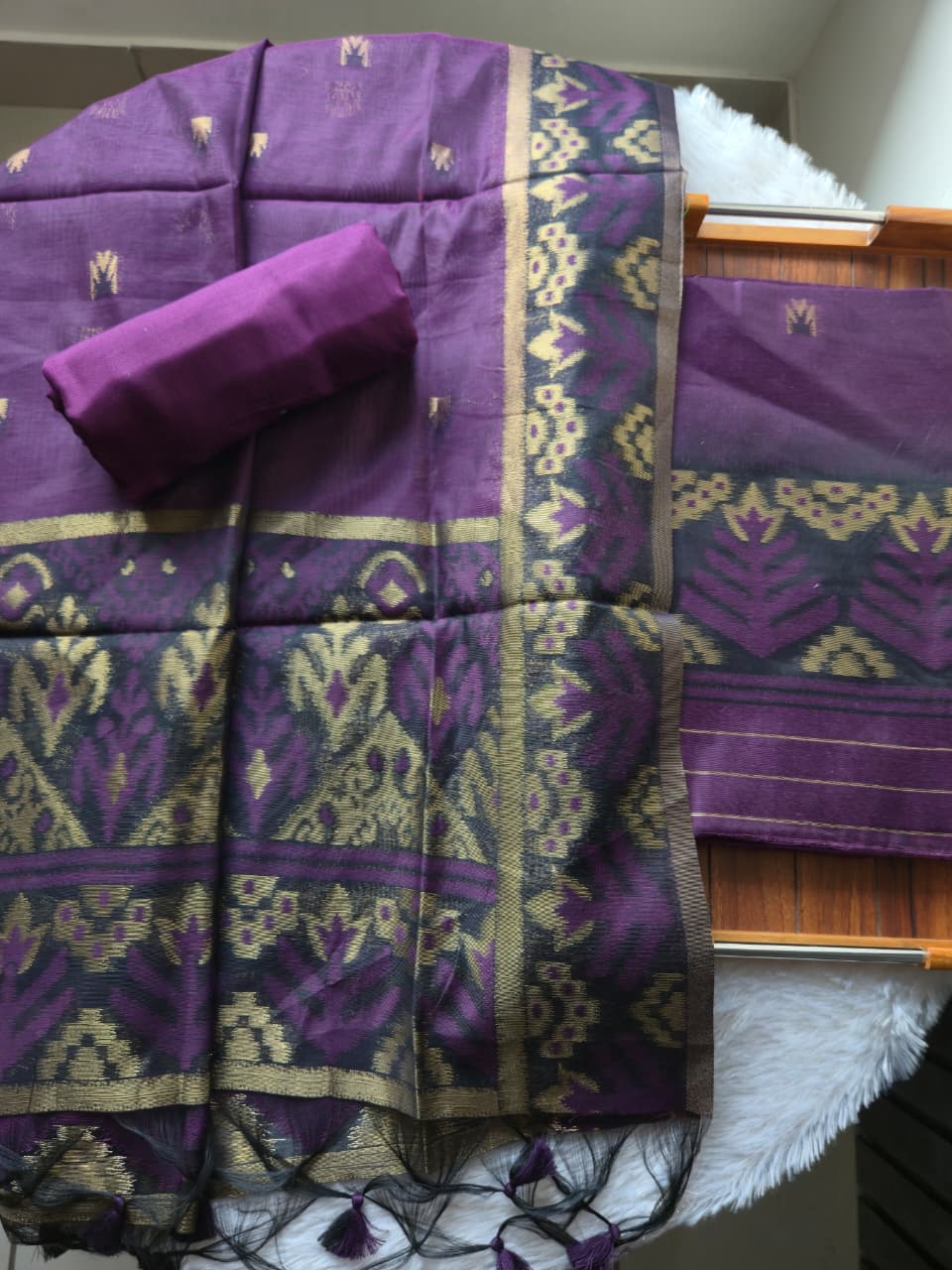 Lumière Wine Soft Cotton Unstitched Suit Set