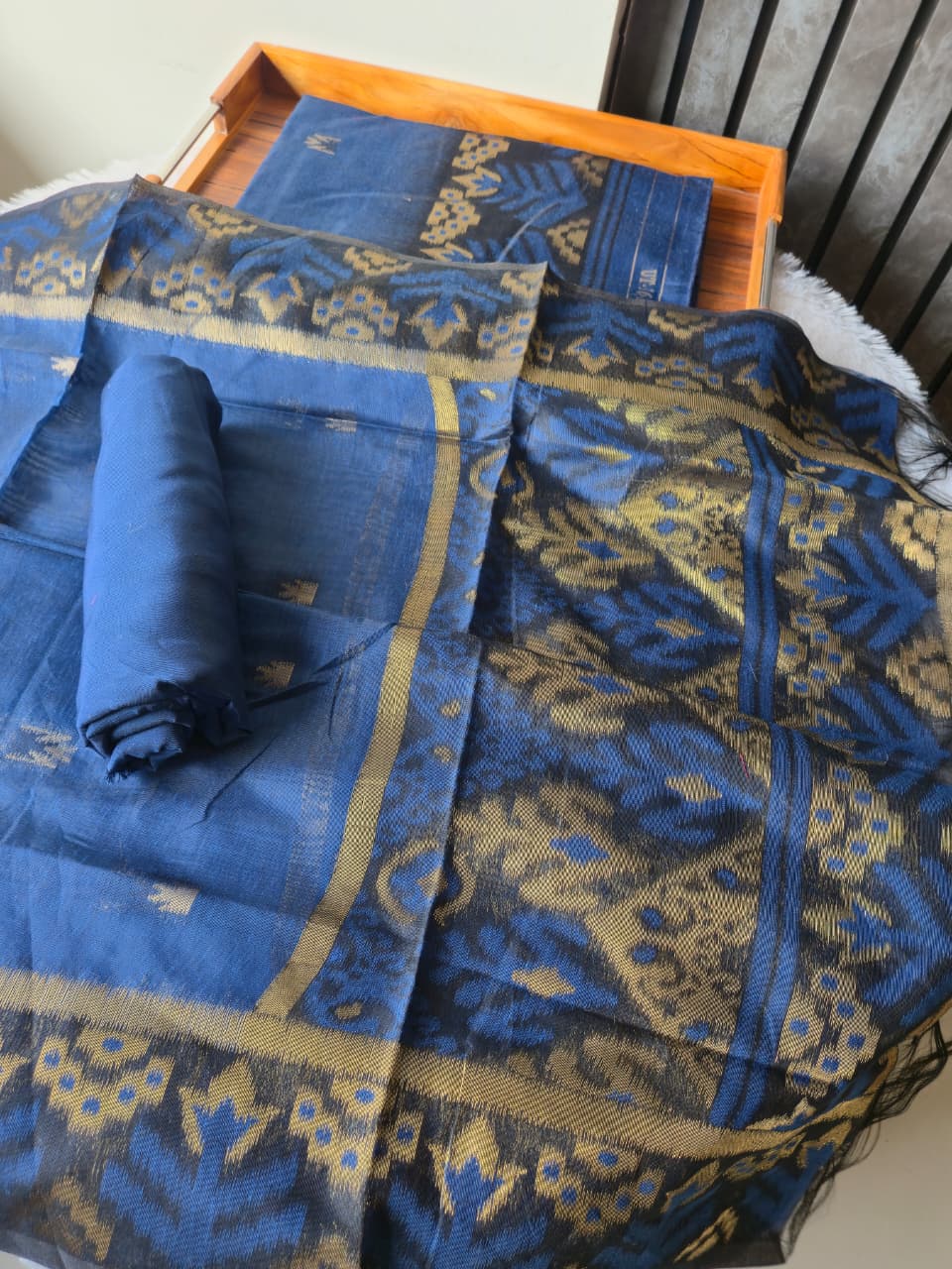 Lumière Navy Blue Soft Cotton Unstitched Suit Set