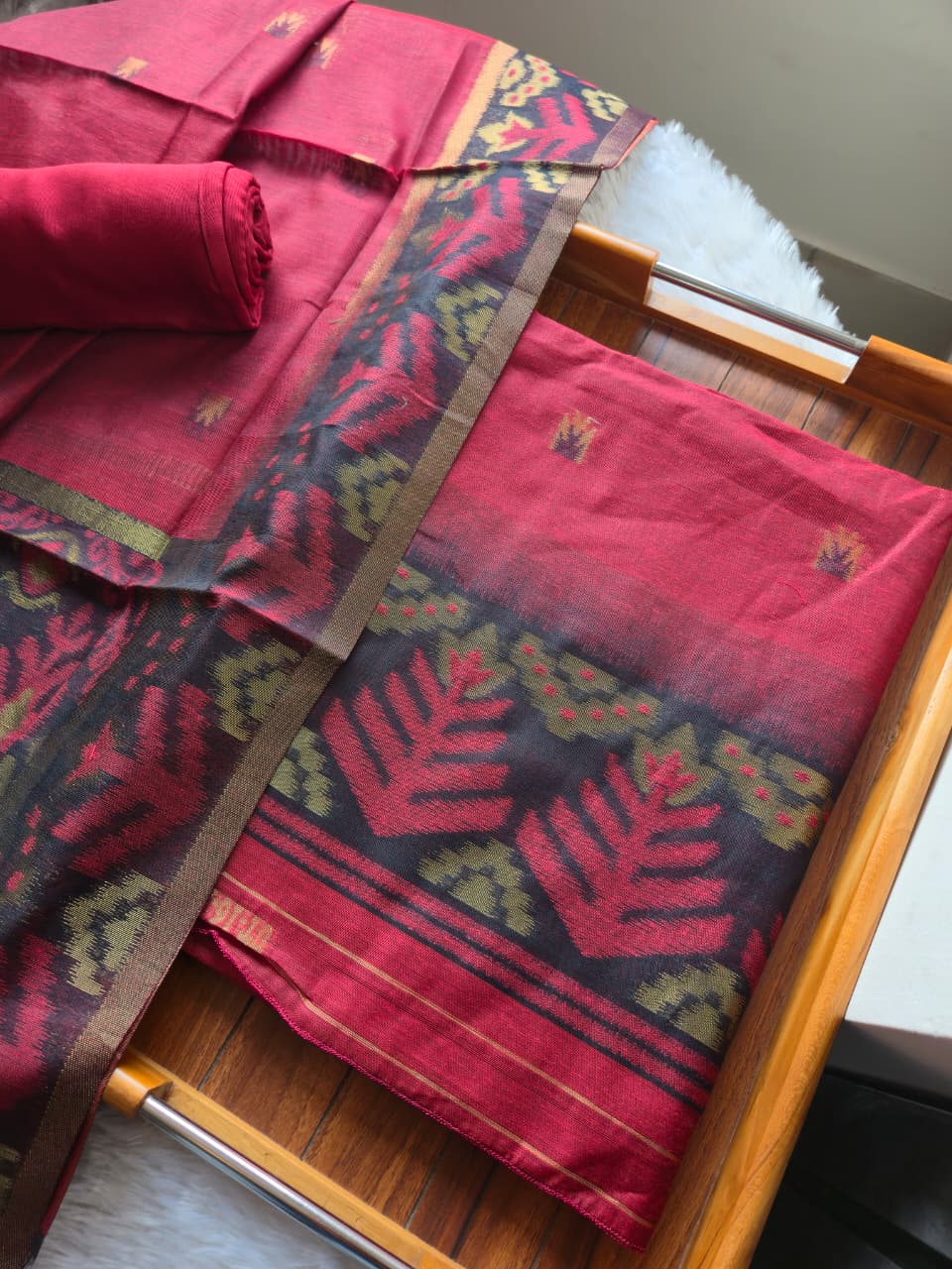 Lumière Red Soft Cotton Unstitched Suit Set