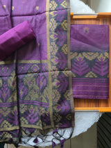 Lumière Wine Soft Cotton Unstitched Suit Set
