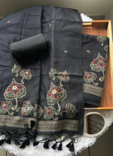 Noelle Black Muga Cotton Unstitched Suit Set