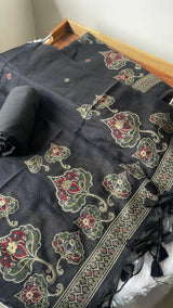 Noelle Black Muga Cotton Unstitched Suit Set