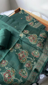 Noelle Green Muga Cotton Unstitched Suit Set