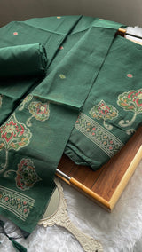 Noelle Green Muga Cotton Unstitched Suit Set
