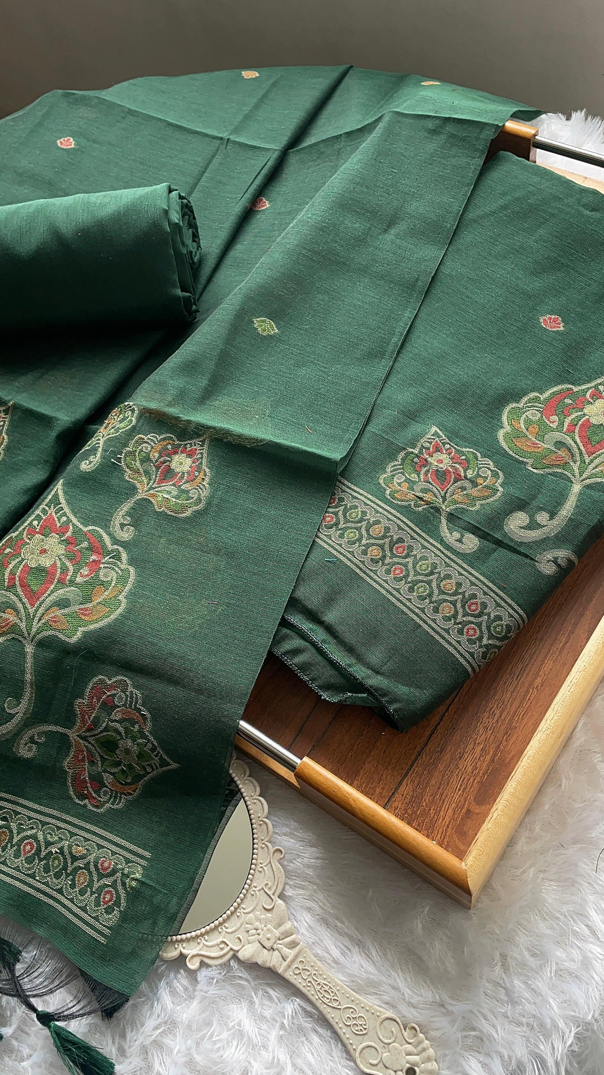 Noelle Green Muga Cotton Unstitched Suit Set