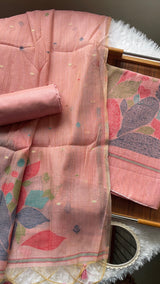 Mirage Mist Pink Muga Cotton Unstitched Suit Set