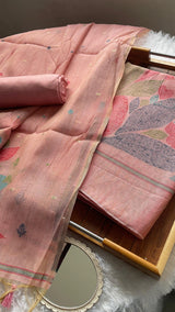 Mirage Mist Pink Muga Cotton Unstitched Suit Set