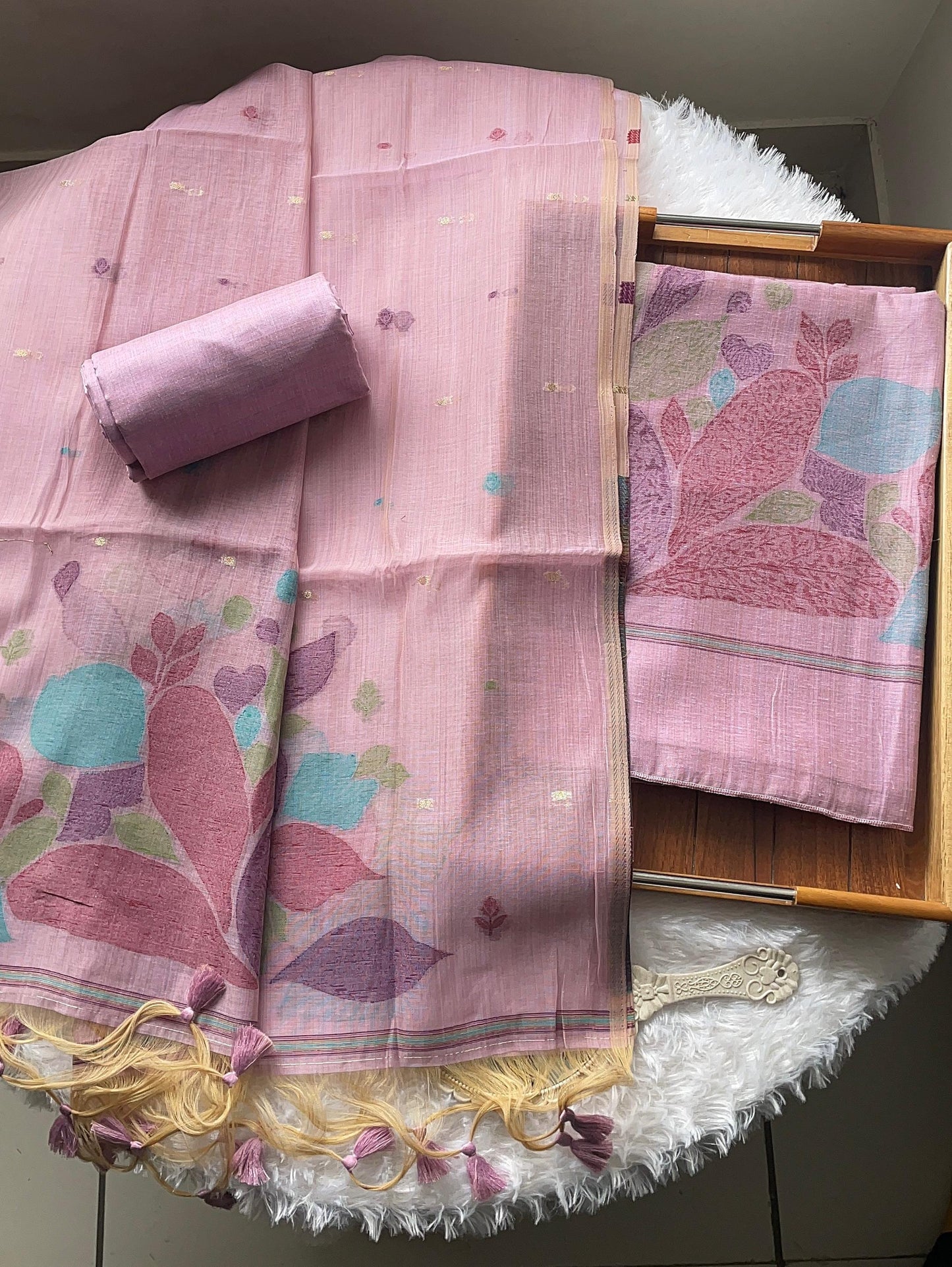 Mirage Mist Lavender Muga Cotton Unstitched Suit Set
