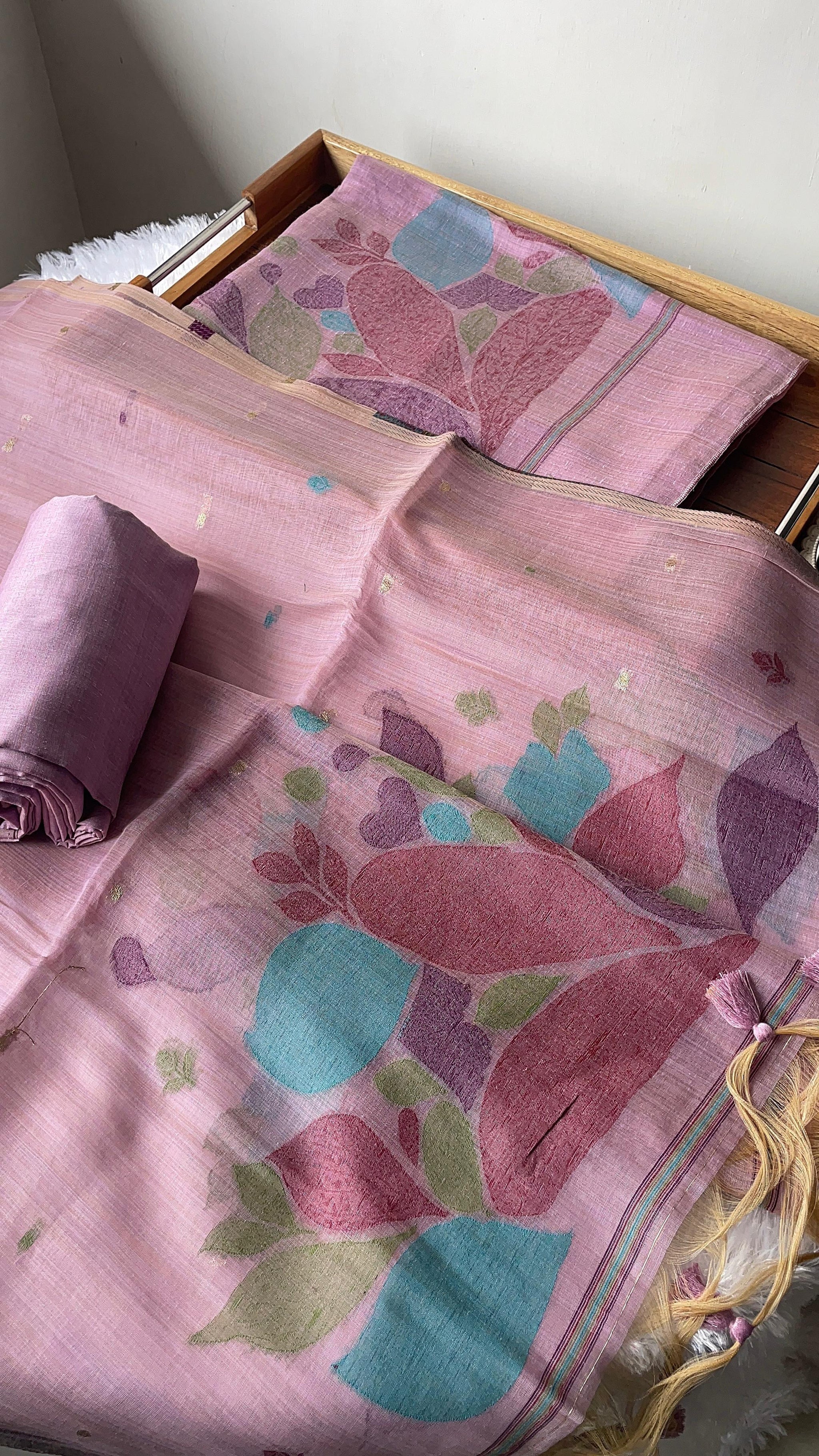 Mirage Mist Lavender Muga Cotton Unstitched Suit Set