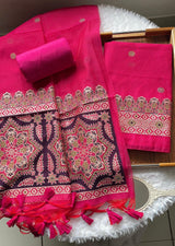 Aveline Pink Ajrakh Muga Cotton Unstitched Suit Set