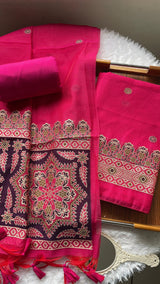 Aveline Pink Ajrakh Muga Cotton Unstitched Suit Set